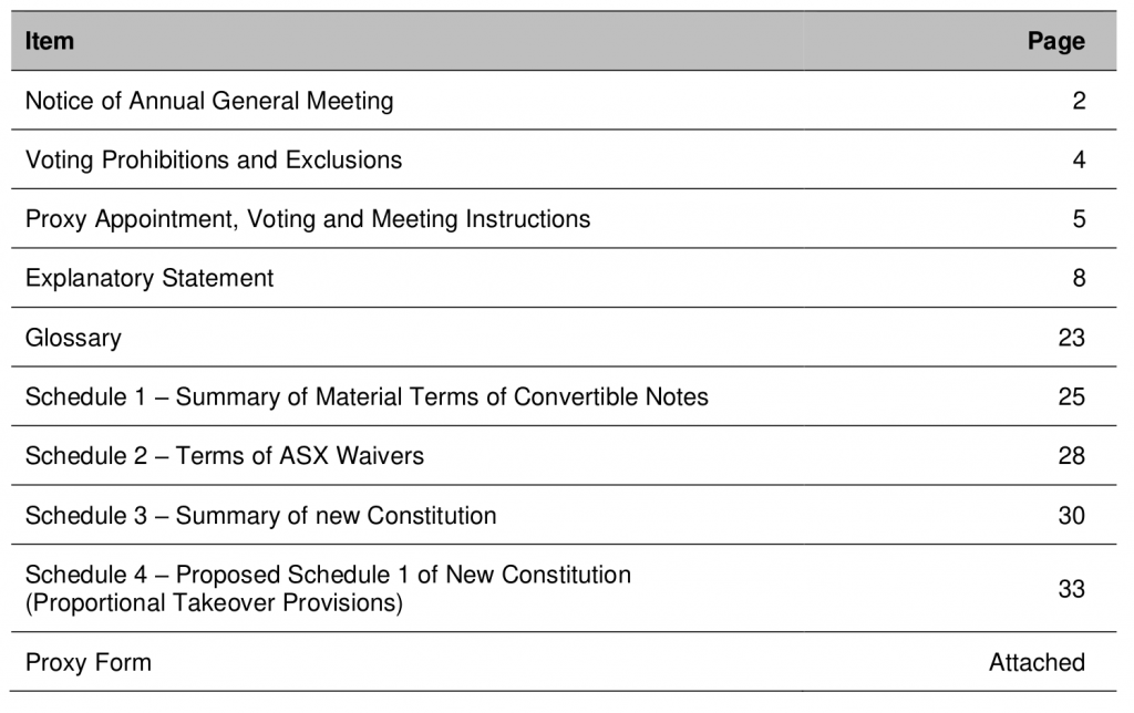 Contents Table